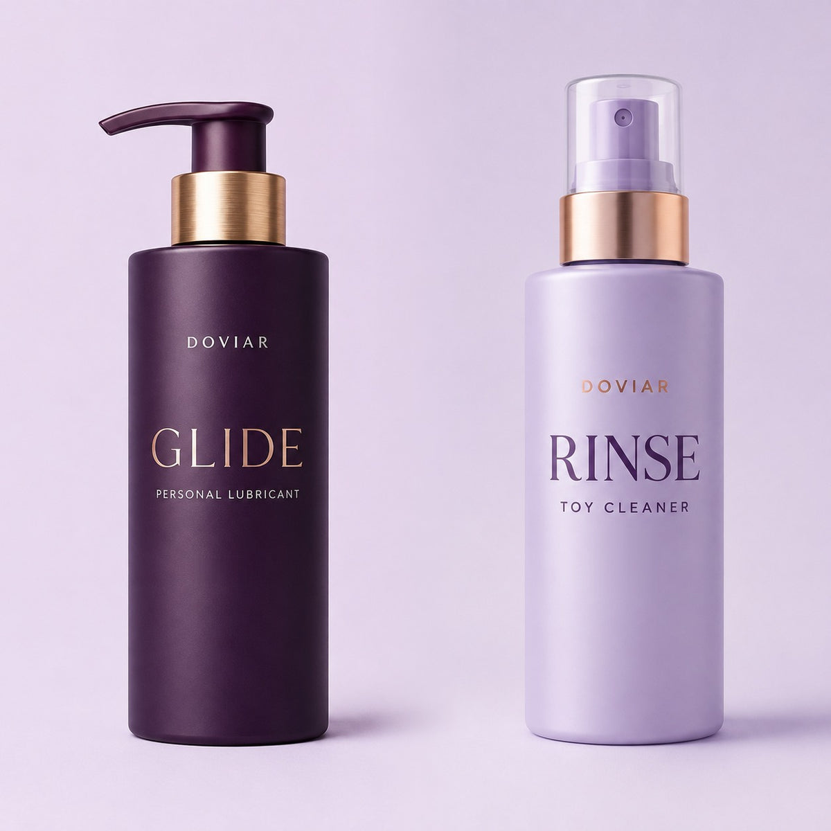 DOVIAR RITUAL SET: GLIDE water-based lubricant and RINSE toy cleaner side by side