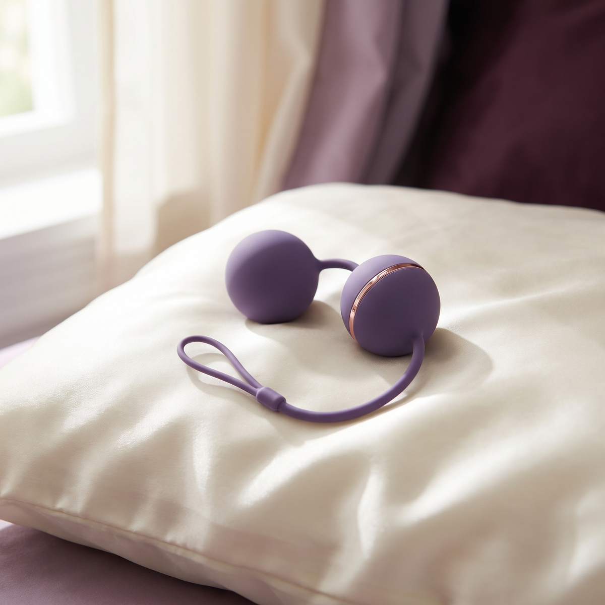 DOVIAR TONE weighted pleasure balls on an ivory silk pillow