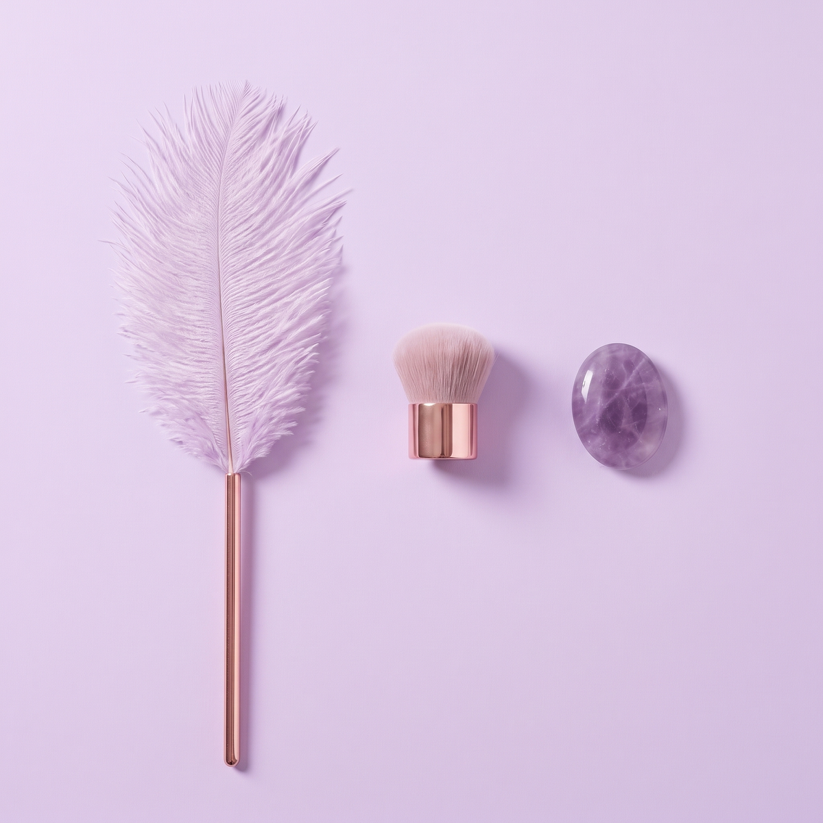 DOVIAR PLUME feather tickler, brush and massage stone side by side