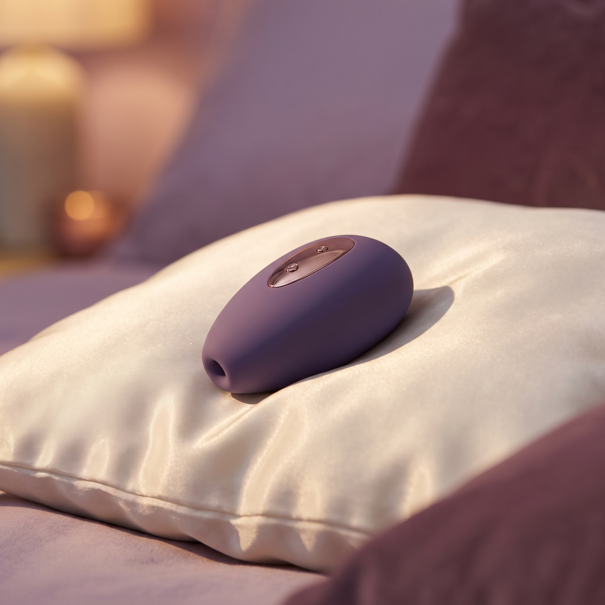 DOVIAR SOUFFLE air-pulse stimulator on an ivory satin pillow