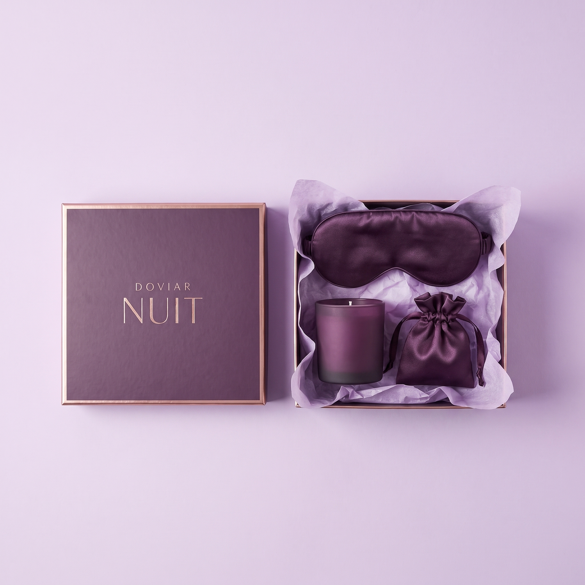 DOVIAR NUIT gift box contents seen from above